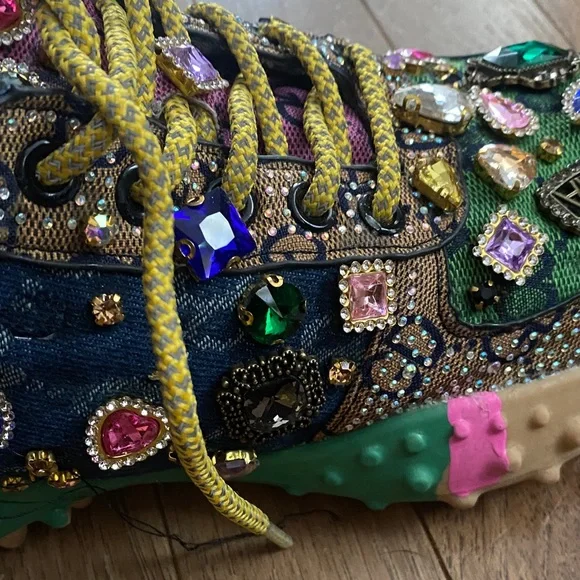 Taxi Rhinestone Canvas Bling Shoes Sz 8.5 Multicolor Gems - Picture 11 of 16